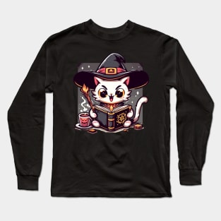 Kawaii witchy cat read evil spellbook Long Sleeve T-Shirt